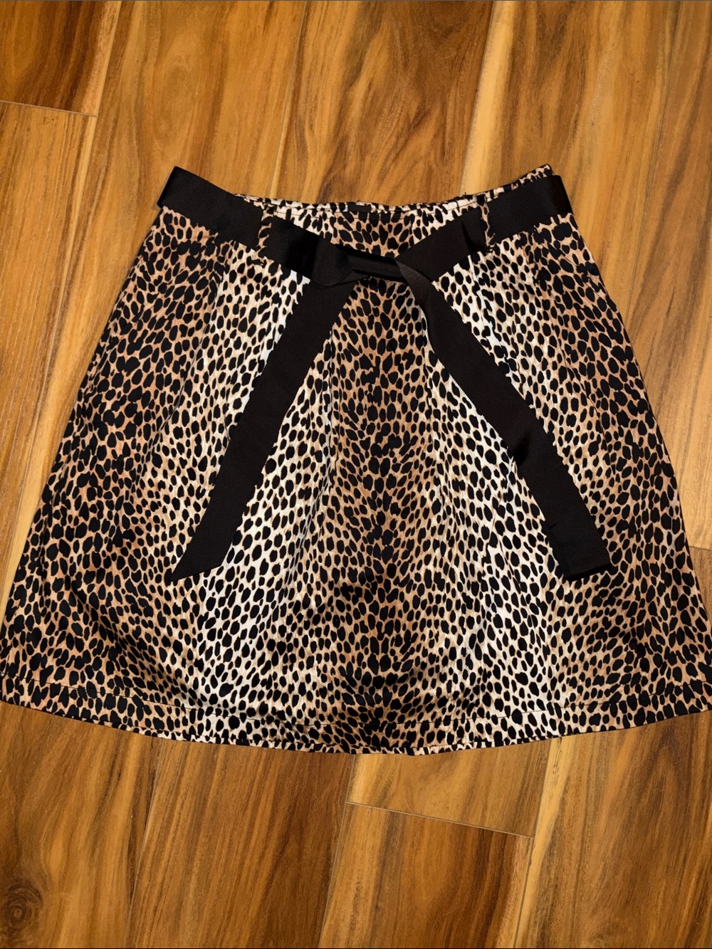 White House Black Market Leopard Print Mini Skirt with Black Ribbon